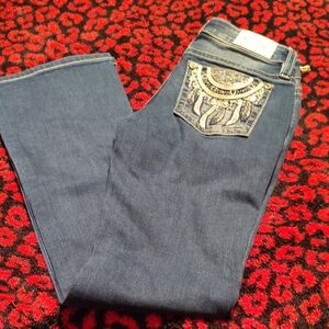Miss Me Dark Blue Bootcut Jeans with Embroidered Pocket